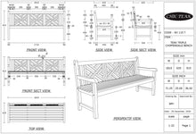 Teak Wood Chippendale Triple Bench