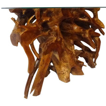 Teak Wood Root Console Table with Glass Top, 48 inches
