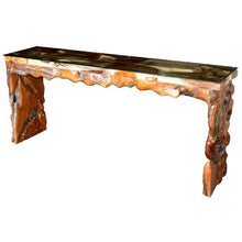 Teak Wood Root Console Table with Glass Top, 72 Inches