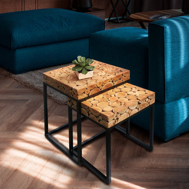 Teak Wood Nesting Side Tables - Set of 2