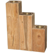 Recycled Teak Wood Candleholder, set of 3